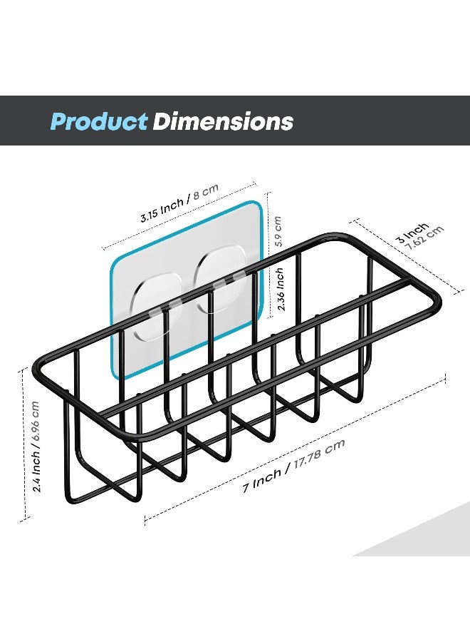 KESOL Adhesive Kitchen Sink Sponge Holder + Dish Cloth Hanger + Soap Holder, 2-in-1 Kitchen Sink Caddy, 304 Stainless Steel Rust Proof, Water Proof, No Drilling (Black) - Image 3